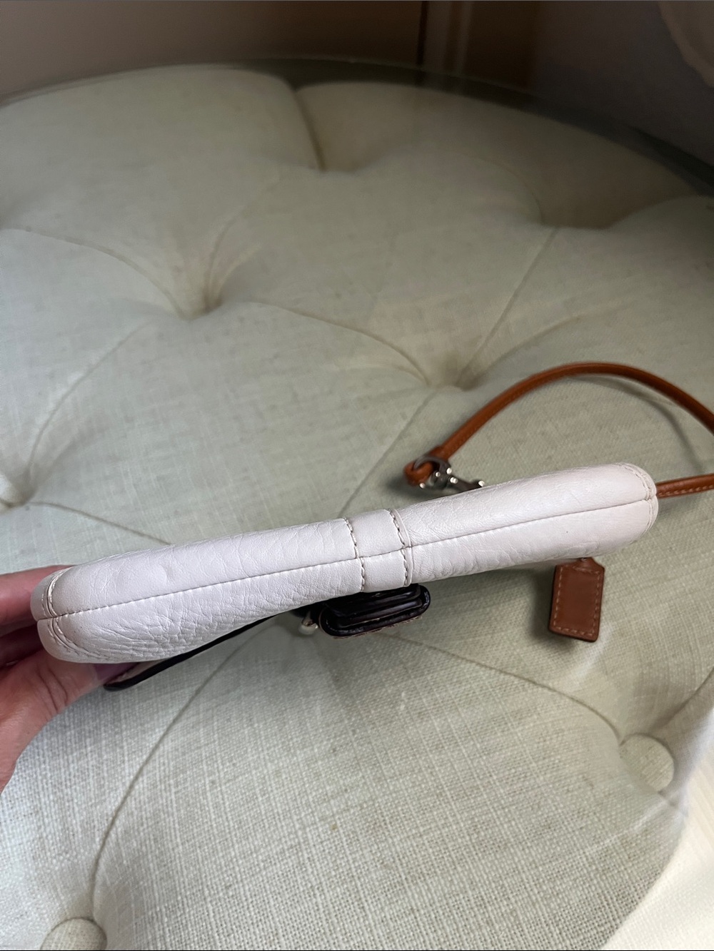Coach Hampton White/Cream Pepple Leather Soho Flap Mini Bag Wristlet Pouch Y2K - Picture 10 of 15
